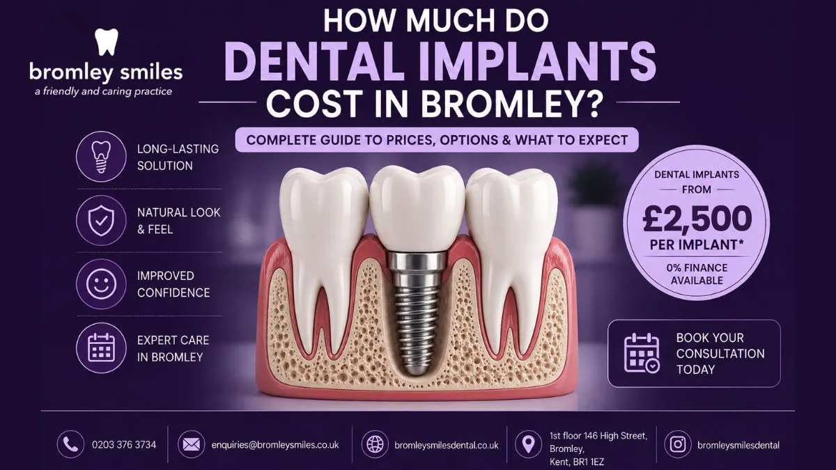 Dental implant costs in Bromley with treatment options for replacing missing teeth and restoring smiles.