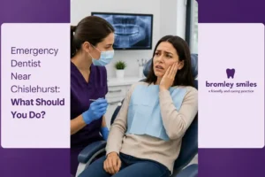 Dentist providing emergency dental treatment for a patient near Chislehurst at Bromley Smiles Dental