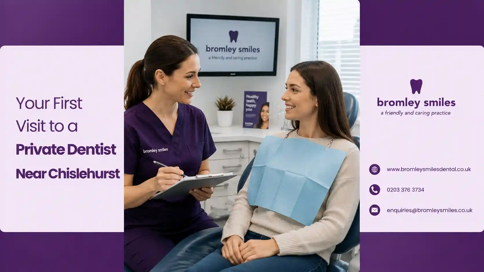 Dentist welcoming a new patient during their first private dental appointment near Chislehurst at Bromley Smiles Dental
