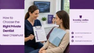 Dentist consulting with a patient choosing a private dentist near Chislehurst at Bromley Smiles Dental
