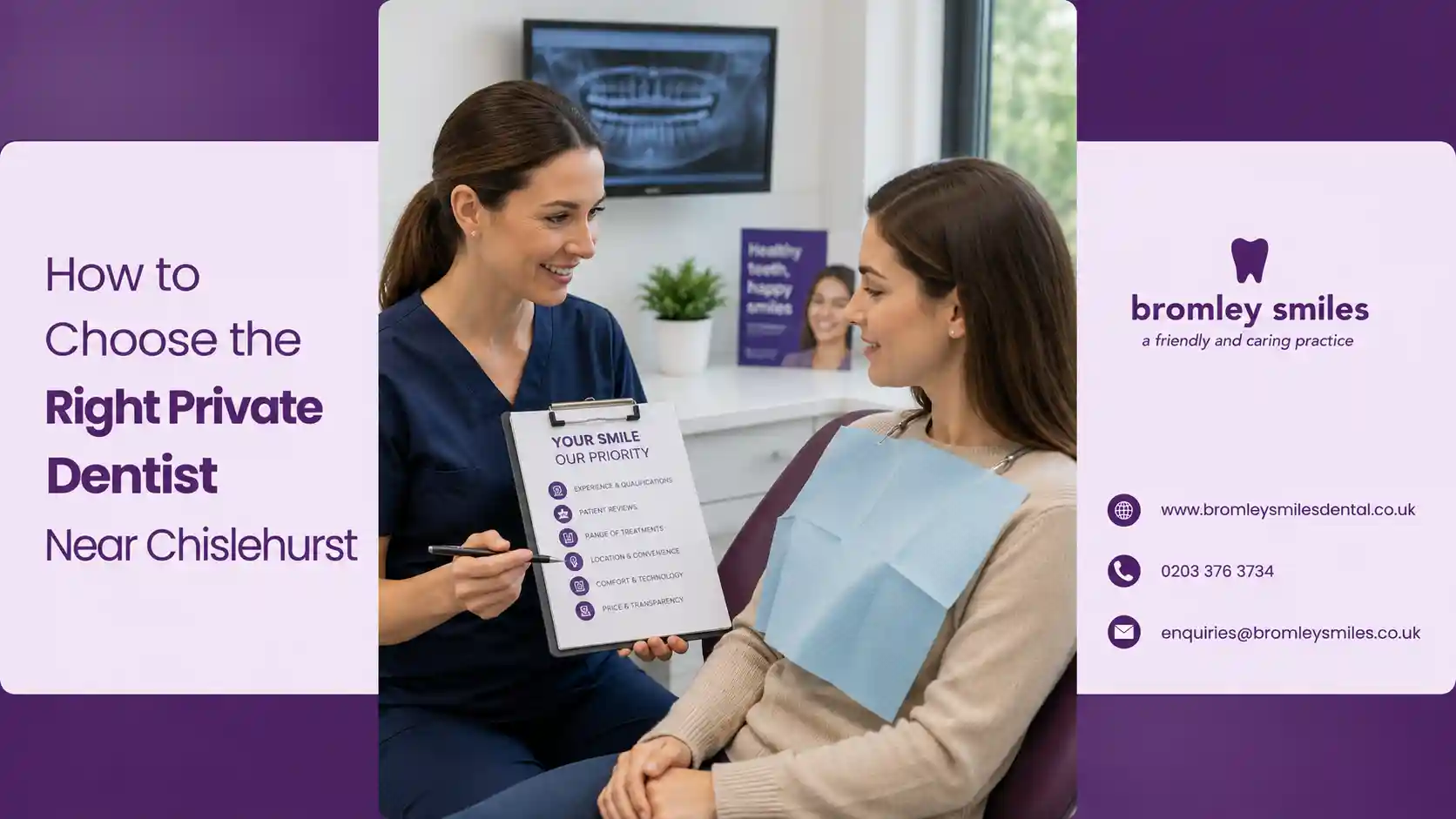 Dentist consulting with a patient choosing a private dentist near Chislehurst at Bromley Smiles Dental