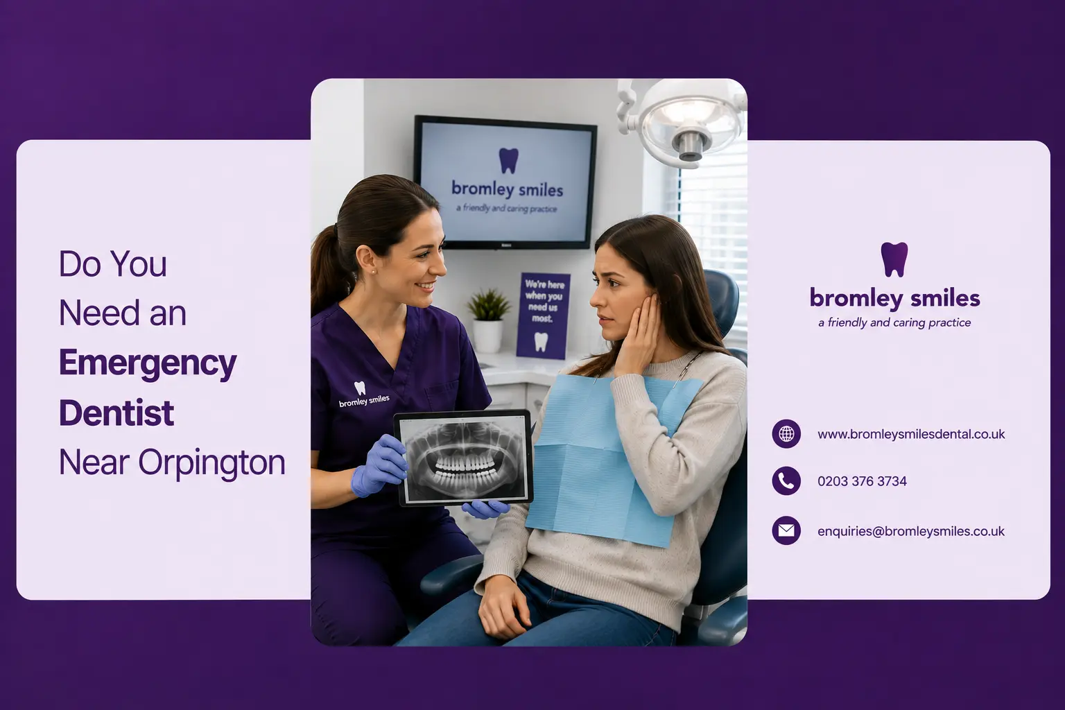 Emergency dentist near Orpington at Bromley Smiles Dental treating urgent tooth pain in Bromley Kent
